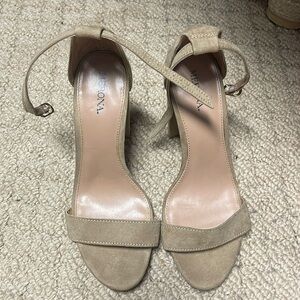 Women’s Merona Tan/Nude Suede Heels with ankle straps